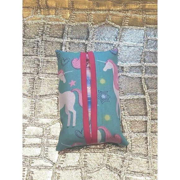 Mint Unicorns Stars Hearts Pocket Tissue Fabric Cover Holder Gift Handmade - Picture 3 of 3